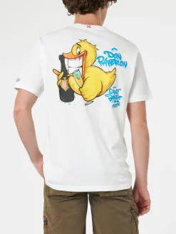 T-shirt da uomo in cotone con stampa piazzata fronte e retro Cryptopuppets Ducky Bollicine | EDIZIONE SPECIALE CRYPTOPUPPETS