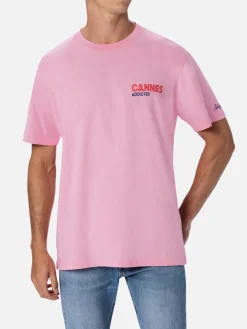 T-shirt da uomo in cotone con stampa piazzata cartolina Cannes Addicted
