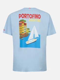 T-shirt da uomo in cotone con stampa piazzata cartolina Portofino Addicted