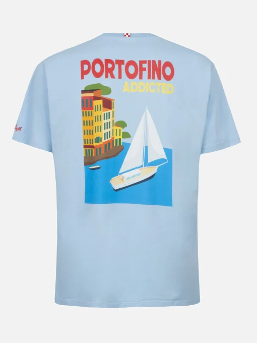 T-shirt da uomo in cotone con stampa piazzata cartolina Portofino Addicted