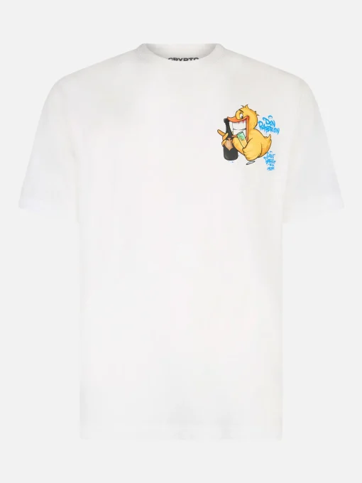 T-shirt da uomo in cotone con stampa piazzata fronte e retro Cryptopuppets Ducky Bollicine | EDIZIONE SPECIALE CRYPTOPUPPETS