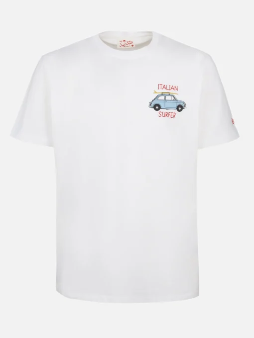 T-shirt da uomo in cotone con stampa piazzata e ricamo Fiat 500 | FIAT 500 EDIZIONE SPECIALE