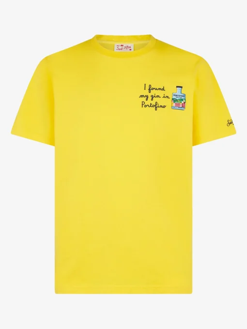 T-shirt da uomo in cotone con ricamo I found my gin in Portofino | PORTOFINO DRY GIN EDIZIONE SPECIALE