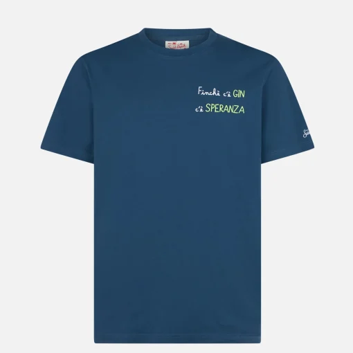 T-shirt da uomo in cotone con ricamo Finchè c'è GIN c'è SPERANZA