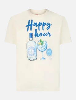 T-shirt da uomo in cotone con stampa piazzata Happy Hour