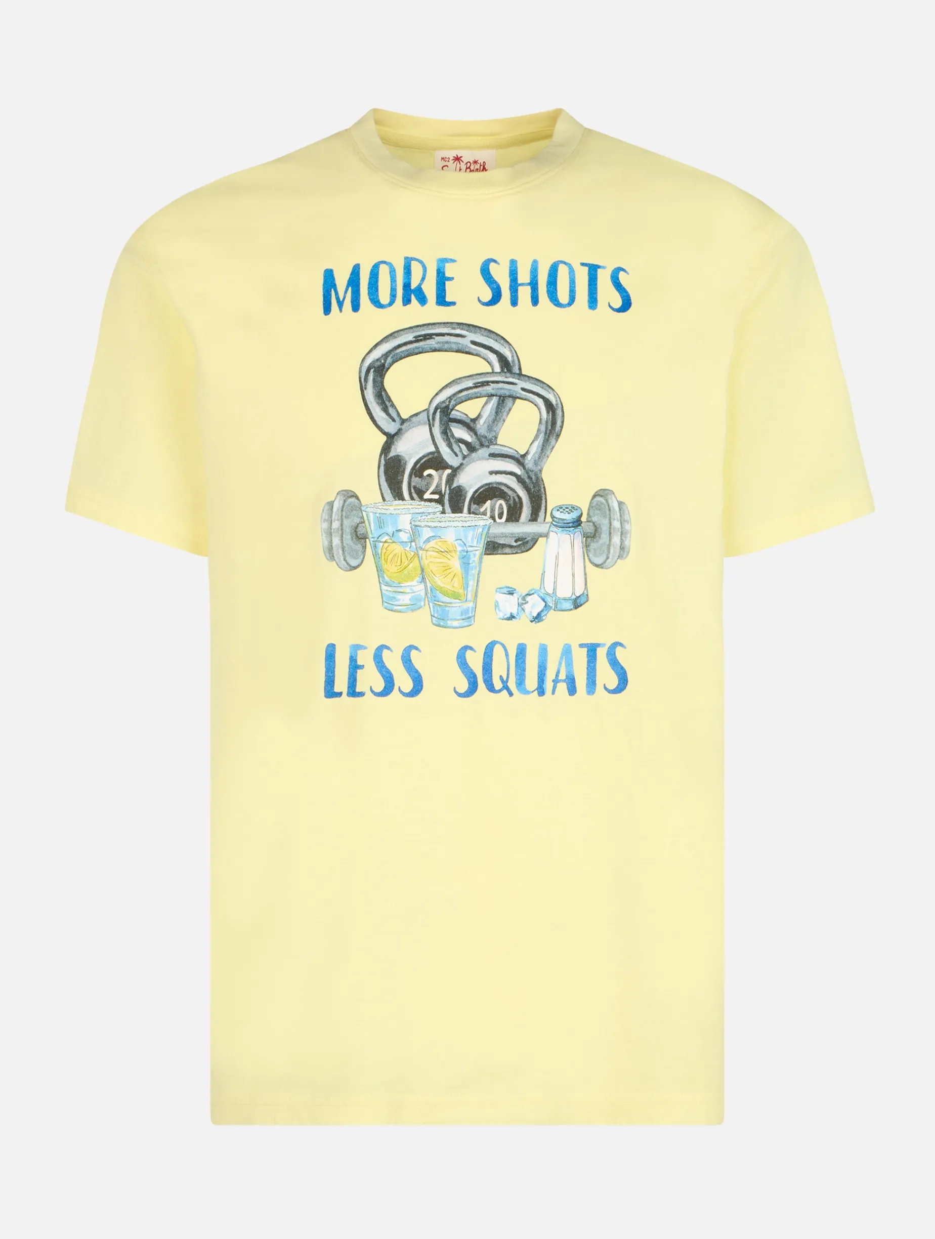 T-shirt da uomo in cotone con stampa piazzata More Shots Less Squats
