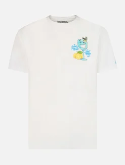 T-shirt da uomo in cotone con stampa piazzata Cryptopuppets Gin Tonic davanti e dietro | EDIZIONE SPECIALE CRYPTOPUPPETS