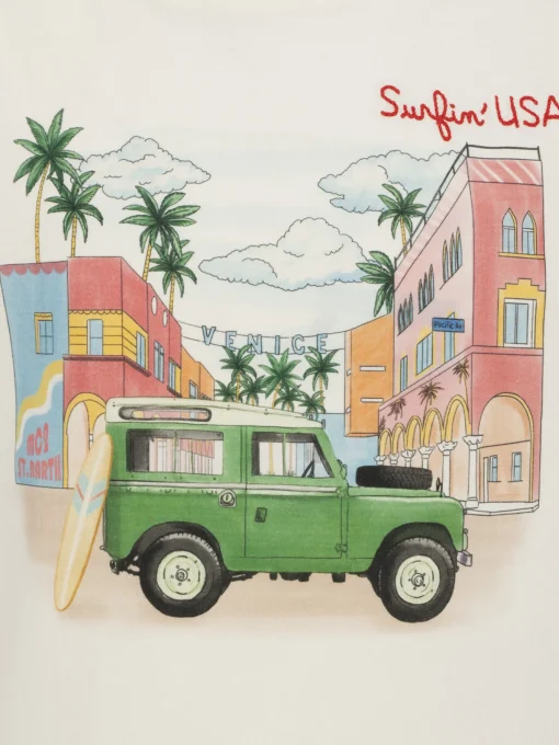 T-shirt da uomo in cotone con stampa piazzata e ricamo Surfin' USA