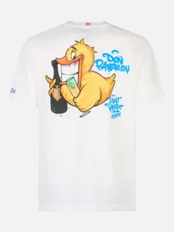 T-shirt da uomo in cotone con stampa piazzata fronte e retro Cryptopuppets Ducky Bollicine | EDIZIONE SPECIALE CRYPTOPUPPETS