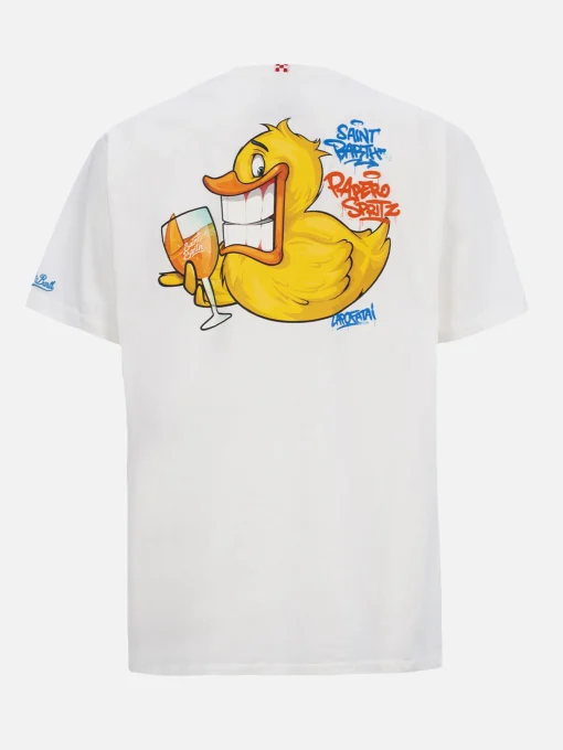 T-shirt da uomo in cotone con stampa piazzata fronte e retro Cryptopuppets Ducky Aperitif | EDIZIONE SPECIALE CRYPTOPUPPETS