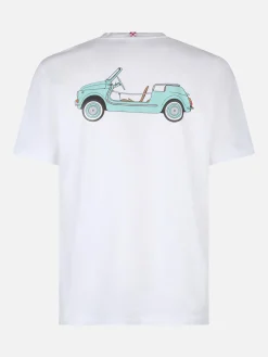T-shirt da uomo in cotone con stampa piazzata Spiaggina davanti e dietro | FIAT 500 EDIZIONE SPECIALE