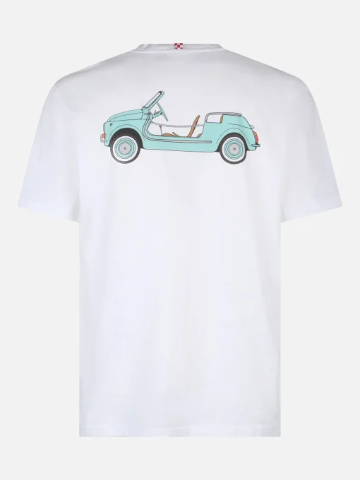 T-shirt da uomo in cotone con stampa piazzata Spiaggina davanti e dietro | FIAT 500 EDIZIONE SPECIALE