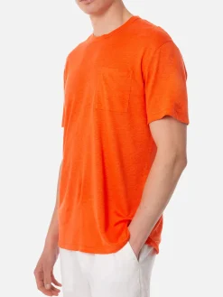 T-shirt da uomo in jersey di lino arancione