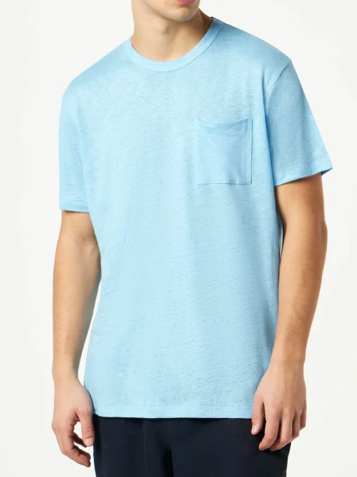 T-shirt da uomo in jersey di lino azzurro