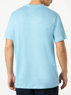 T-shirt da uomo in jersey di lino azzurro