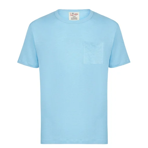 T-shirt da uomo in jersey di lino azzurro