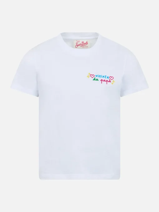 T-shirt girocollo da bambina Elly in jersey di cotone con ricamo Viziata da papà