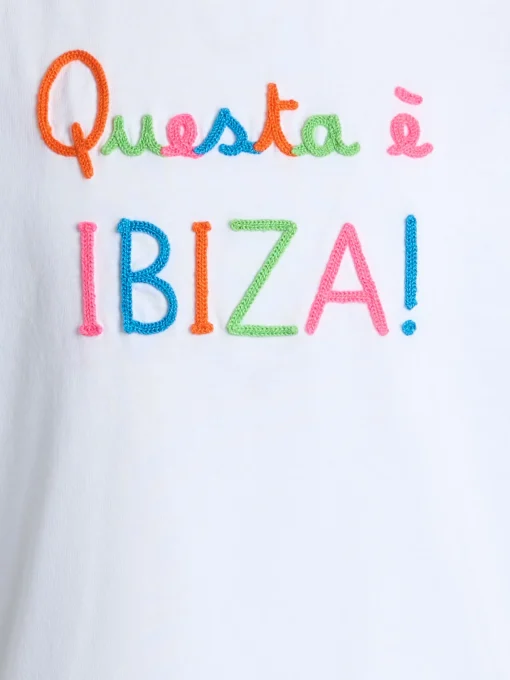 T-shirt girocollo Elly da bambina in jersey di cotone con ricamo Questa è Ibiza