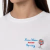 T-shirt girocollo in jersey di cotone da donna Emilie con ricamo Save water, Drink spritz
