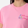 T-shirt girocollo in jersey di cotone rosa da donna Emilie con ricamo Bollicine, please