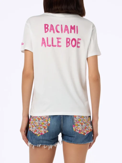 T-shirt girocollo in jersey di cotone da donna Emilie con stampa Baciami alle Boe | ALLE BOE SPECIAL EDITION
