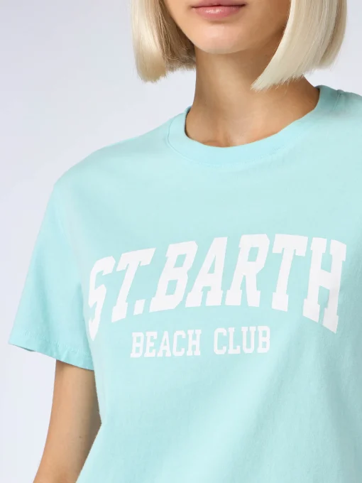 T-shirt girocollo in jersey di cotone da donna Emilie con stampa St. Barth beach club