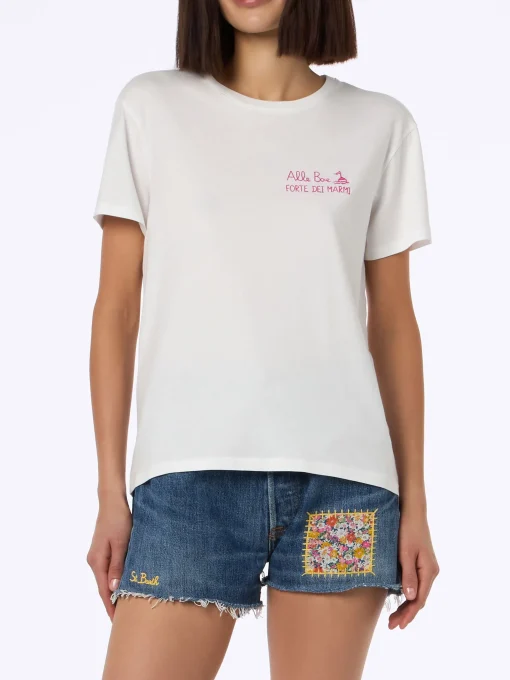 T-shirt girocollo in jersey di cotone da donna Emilie con stampa Baciami alle Boe | ALLE BOE SPECIAL EDITION