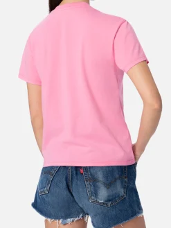 T-shirt girocollo in jersey di cotone rosa da donna Emilie con ricamo Bollicine, please