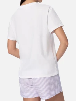 T-shirt girocollo in jersey di cotone da donna Emilie con ricamo Save water, Drink spritz