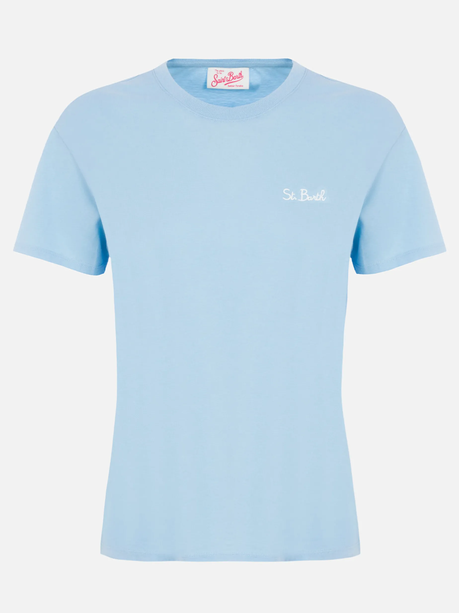 T-shirt girocollo in jersey di cotone azzurro chiaro da donna Emilie
