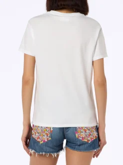 T-shirt girocollo in jersey di cotone rosa da donna Emilie con ricamo Snoopy St. Barth Padel Club | EDIZIONE SPECIALE SNOOPY PEANUTS