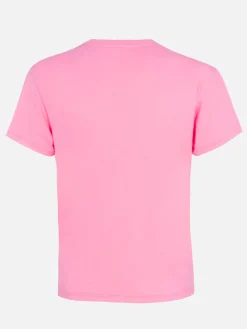 T-shirt girocollo in jersey di cotone rosa da donna Emilie con ricamo Bollicine, please