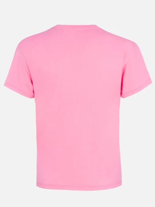 T-shirt girocollo in jersey di cotone rosa da donna Emilie con ricamo Bollicine, please