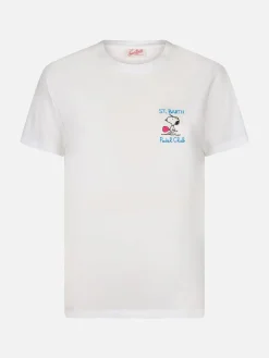 T-shirt girocollo in jersey di cotone rosa da donna Emilie con ricamo Snoopy St. Barth Padel Club | EDIZIONE SPECIALE SNOOPY PEANUTS