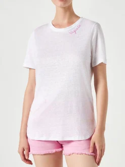 T-shirt in lino con ricamo Viziata