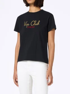 T-shirt nera da donna in cotone pesante Emilie con ricamo Vip Club Cortina | VIP CLUB CORTINA SPECIAL EDITION