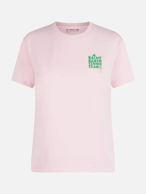 T-shirt rosa in cotone con stampa "St Barth tennis team"