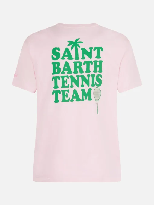 T-shirt rosa in cotone con stampa "St Barth tennis team"