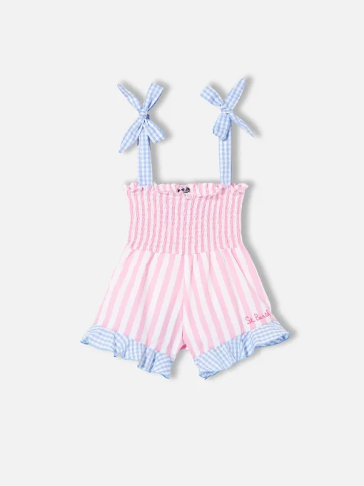 Tuta corta da bambina con stampa a righe