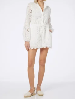 Tutina corta da donna in cotone pizzo Sangallo bianco Julian