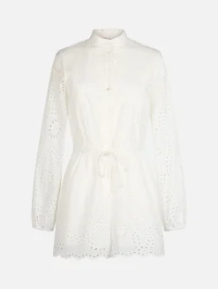 Tutina corta da donna in cotone pizzo Sangallo bianco Julian