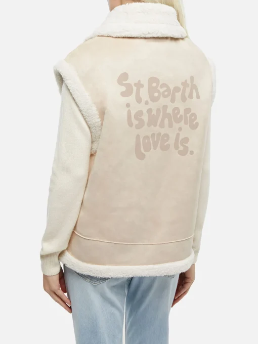 Woman mutton-like vest with Saint Barth back print