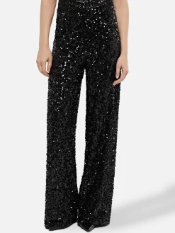 Woman wide-leg trousers Lucette with black sequins