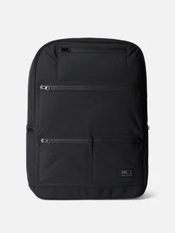 Zaino in nylon nero con tasche con cerniera